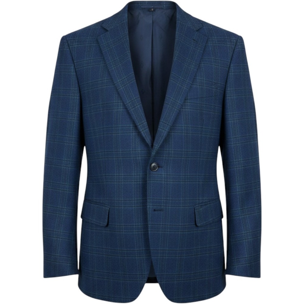 Mens Jos A Bank 1905 Navy Blue Plaid Wool Blend Tailored Fit Sport Coat 48R